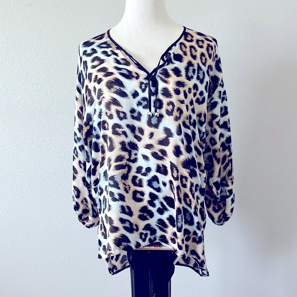 Aum Couture Women's Leopard Print Silk Blouse Size S